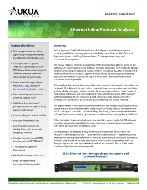 Product Brief: Inline Capture & Protocol Analyzer XGA4250